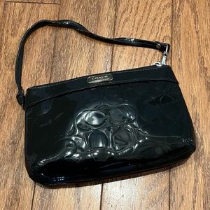 Coach Black Paten Leather Small Zip Bag